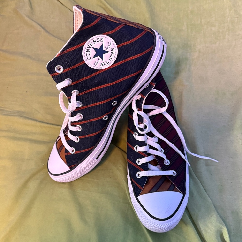 Converse - Navy/Gold/Dark Red Striped High Tops - Picture 2 of 3